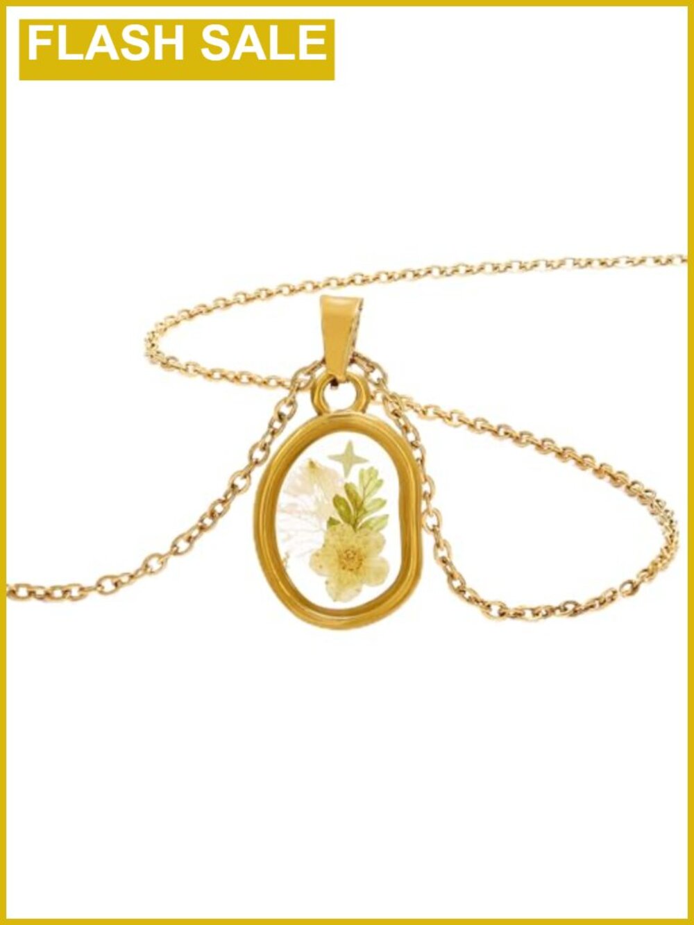 LETFLY 18K Gold Plated Pendant Necklace Real Pressed Birth Flower